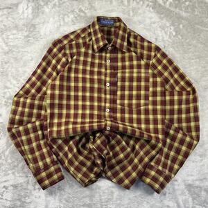 Vintage The Famous Tailors Plaid Button Up Shirt Red Yellow Men’s Small USA